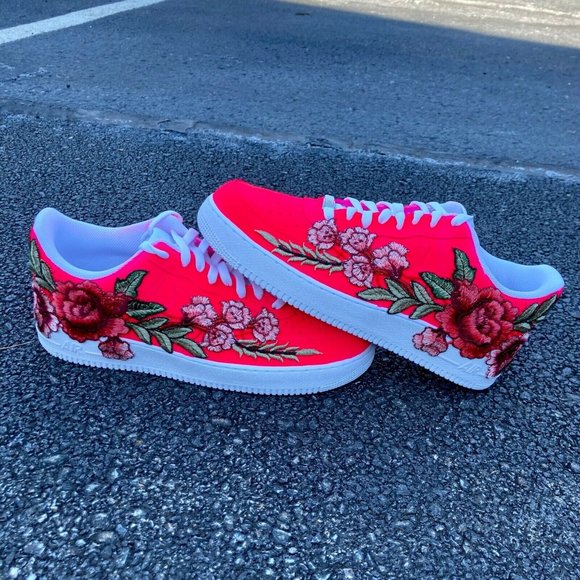 Nike Air Force 1 Custom Low Neon Pink Red Rose Floral White Shoes Men Women main image 9